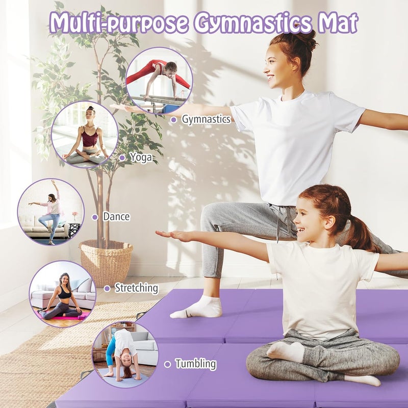 GYMAX Gymnastics Mat, 4 FT x 8 FT x 2 Inches Folding Exercise Mat w/Carry Handles & Sturdy Stitching Waterproof Cover, Tumbling Mat for Yoga Stretching Martial Arts Home Gym - Image 3